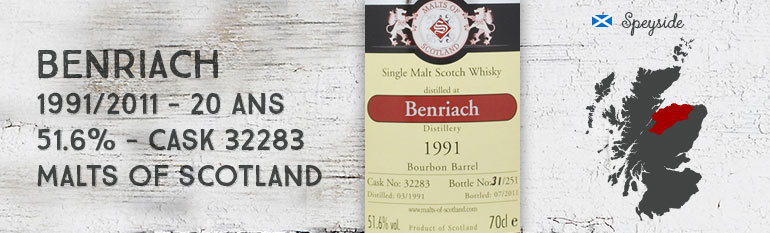 Benriach 1991/2011 – 20yo – 51,6 % – Cask 32283 – Malts of Scotland