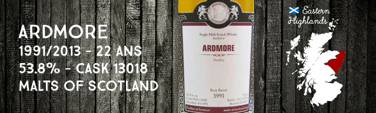 Ardmore – 1991/2013 – 22yo – 53,8% – Cask 13018 – Malts of Scotland Rum Barrel 