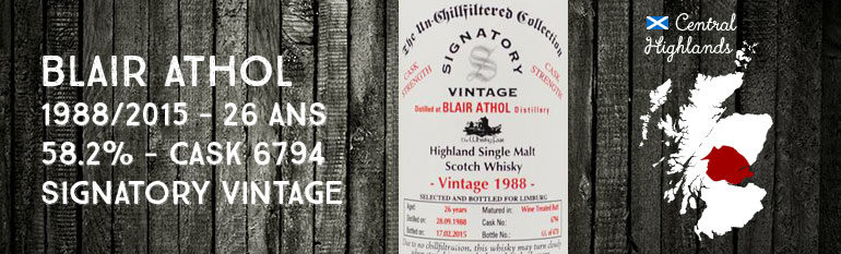 Blair Athol – 1988/2015 – 26yo – 58,2% – Cask 6794 – Signatory Vintage for The Whisky Fair