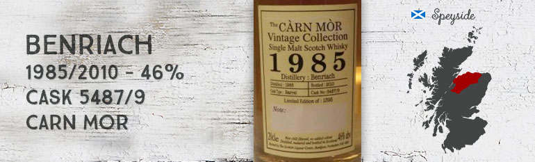 Benriach – 1985/2010 – 46% – Cask 5487/9 –  Carn Mor