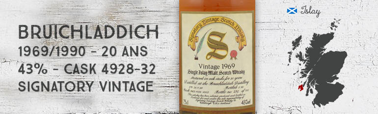 Bruichladdich – 1969/1990 – 20yo – 43% – Cask 4928-32 – Signatory Vintage – Vintage Collection Dumpy