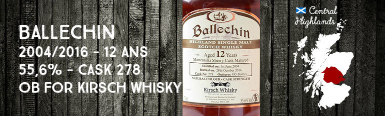 Ballechin – 2004/2016 – 12yo – 55,6% – Cask 278 – OB – for Kirsch Whisky